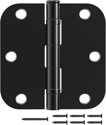18 Pack Matte Black Door Hinges 3.5 Inch 5/8" Radius Round No Squeak Ball Bearing Interior Door Hinges, Flat Iron Standard Bi-Fold Bedroom Hardware for Home Decor