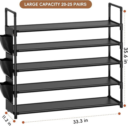 OYREL 5 Tier Shoe Organizer Rack for Closet, Entryway, Garage, Door, Space Saving, Shoe Holder Stand/Tower, Large, 20-25 Capacity