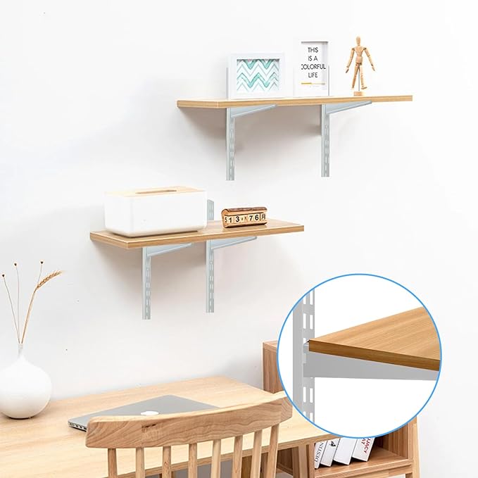 10 Pack 16.5‑Inch Adjustable Wire Shelf Brackets – Heavy‑Duty Double‑Track Closet & Wall Shelving System Supports（White）