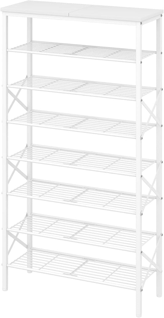 8 Tier Shoe Rack, Shoe Storage Organizer, Large Capacity Shoe Shelf Holds 32 Pairs of Shoes, Sturdy and Stable, for Entryway, Hallway, Closet, Dorm Room, White SS08WW