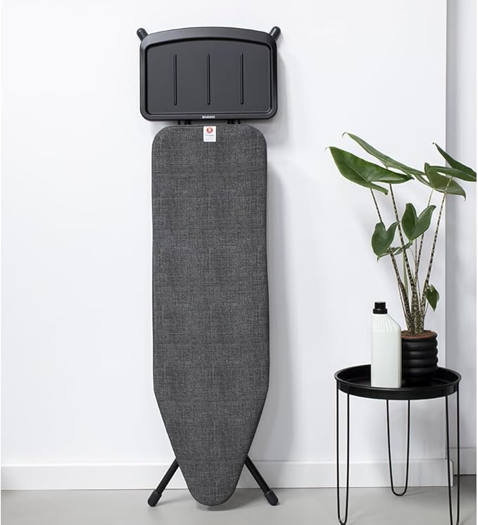 Brabantia Size B Ironing Board (49x15 in) 7 Height Options, Solid Steam Unit Rest Holder (Denim Black) Non-Slip Feet, Anti-Collapse Child Locks