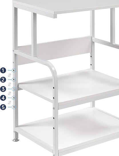 White Printer Stand with Storage, 3 Tier Printer Table with Height Adjustable Shelf, Rolling Printer Cart with Wheels for Home Office Organization