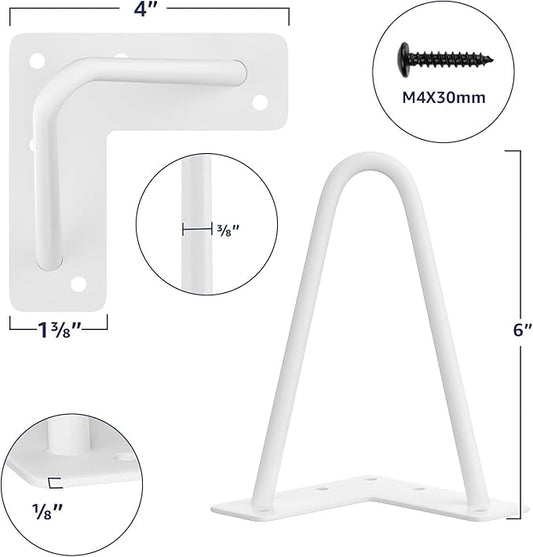 SMARTSTANDARD 6 Inch Heavy Duty Hairpin Furniture Legs, Metal Home DIY Projects for TV Stand, Sofa, Cabinet, etc with Rubber Floor Protectors White 4PCS
