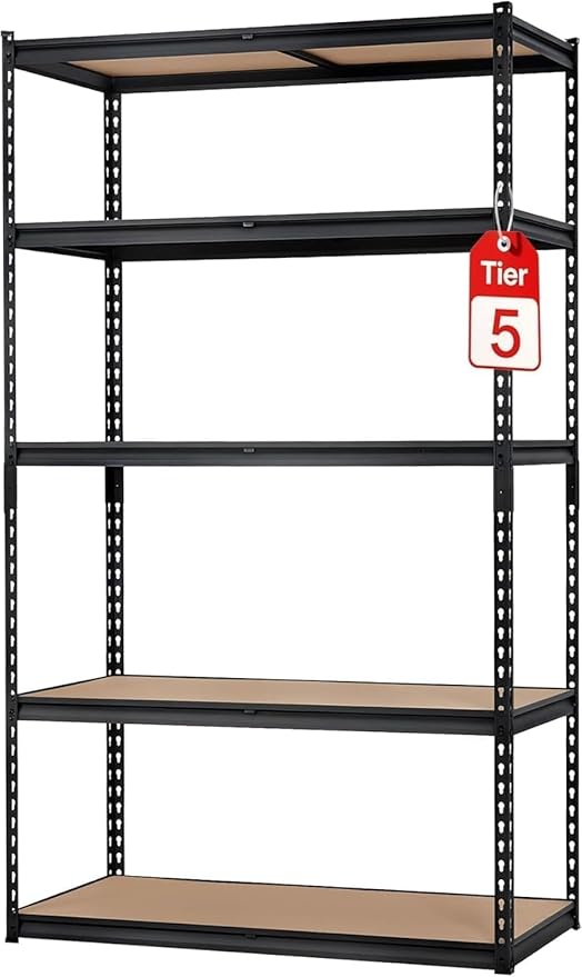 Heavy Duty Garage Storage Shelves, 5-Tier Metal Adjustable Shelving Unit, Storage Shelving with 2500 LBS Capacity for Kitchen Pantry Basement Bathroom Laundry, 36" l x 18" w x 72" h
