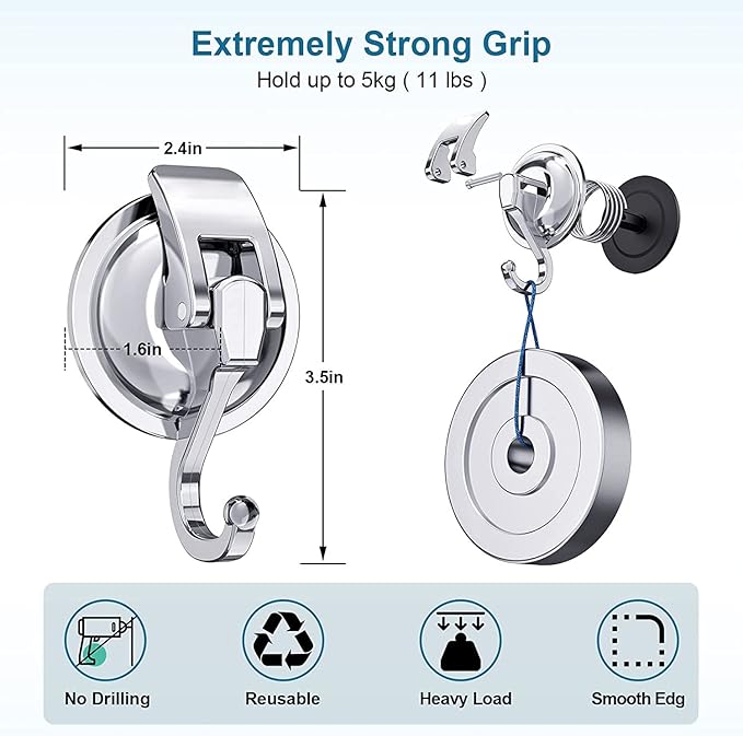 Wreath Hanger, 6 Pack, Silver-Plated Polished Suction Hooks for Window Glass Kitchen Bathroom, Reusable Without Punching for Towel Loofah Robe Coat Wreath Decor, ABS Plastic