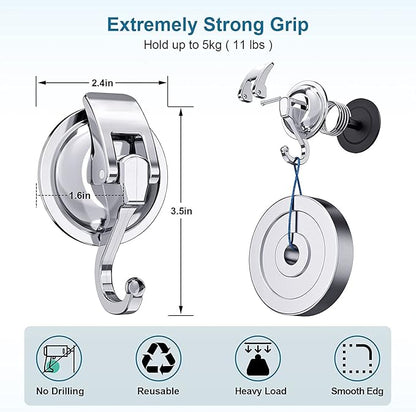 Wreath Hanger, 6 Pack, Silver-Plated Polished Suction Hooks for Window Glass Kitchen Bathroom, Reusable Without Punching for Towel Loofah Robe Coat Wreath Decor, ABS Plastic
