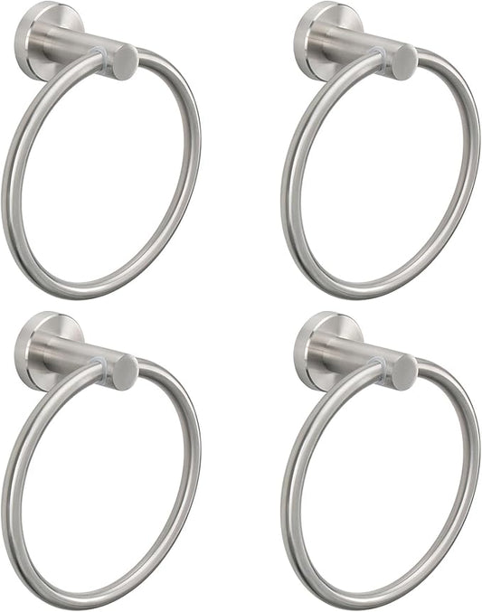 NearMoon Bath Towel Ring, Bathroom Hardware Accessories-Thicken Stainless Steel Hand Towel Holder for Bathroom, Modern Round Towel Hanger Wall Mounted (Brushed Nickel, 4 Pack)