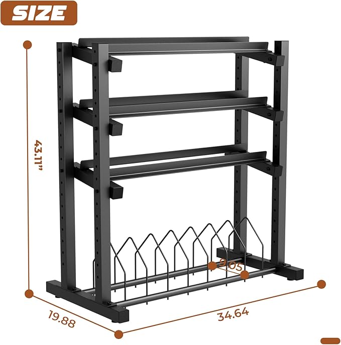 Upgraded 4-Tier Dumbbell Rack, 1100LBS Weight Rack for Home Gym, Barbell Holder Bumper Plate Storage Rack with Adjustable Height & Width Design, Heavy Duty Weight Storage Organizer (Rack Only)