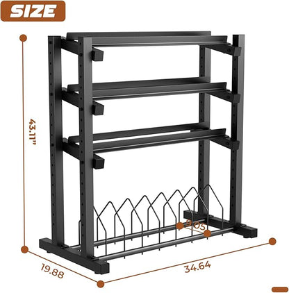 Upgraded 4-Tier Dumbbell Rack, 1100LBS Weight Rack for Home Gym, Barbell Holder Bumper Plate Storage Rack with Adjustable Height & Width Design, Heavy Duty Weight Storage Organizer (Rack Only)
