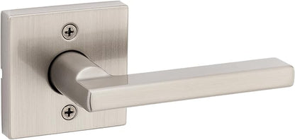 Kwikset Halifax Dummy Door Handle, Single Sided Lever for Closets, French Double Doors, and Pantry, Satin Nickel Non-Turning Reversible Interior Push/Pull Lever, with Microban Protection