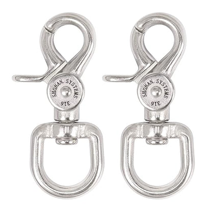 SHONAN 2.65" Trigger Snap Hooks, Marine Grade Stainless Steel 316 Swivel Trigger Snaps, 100 Lbs Capacity Scissor Snaps, 2 Pack Lobster Claw Clips for Flag Pole, Dog Leash, Camera Straps, and Cages