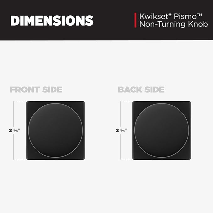 Kwikset Pismo Dummy Door Knob, Single Sided Handle for Closets, French Double Doors, and Pantry, Matte Black Non-Turning Interior Push/Pull Door Knob, with Microban Protection