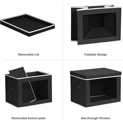 Large Storage Bins with Lids - Fabric Storage Cubes with Window, Collapsible Bins for Clothes, 15.7 Inch Large Baskets for Bedroom, Dorm, Office, Black, 6 Pack