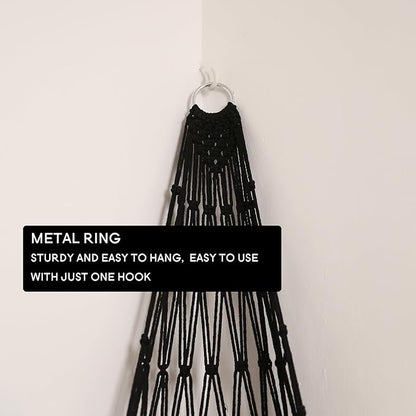 Stuffed Animal Hammock Corner Hanging Net for Stuffy Animal Storage Macrame Toy Display Plushie Toy Holder-Perfect for The Tiny Space Walls, Kid Bedroom Decor Playroom Organizer (Black XL)