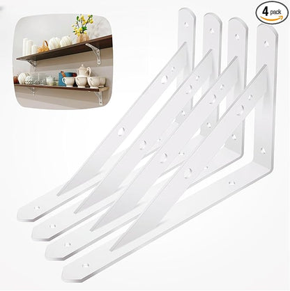 Shelf Brackets Heavy Duty, 4 Pack White 14 inch Floating Shelf Bracket, Max Load 300 lbs of Metal Triangle Decorative Shelf Support Brackets for Wall Mount