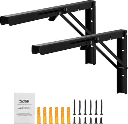 VEVOR Folding Shelf Brackets, 24" Heavy Duty Shelf Brackets, Brackets for Shelves, 5mm Thick L Shelf Bracket, Steel Shelving Brackets with 300 lbs Load Capacity, Matte Black 2 Pcs