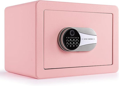 0.6 Cubic Feet Biometric Safe, Fingerprint Safe W/Fireproof Bag, Removable Shelf, Alarm System, Digital Electronic Money Box for Cash, Document, Home, Hotel Use,Pink, 9.84"D x 13.78"W x 9.84"H