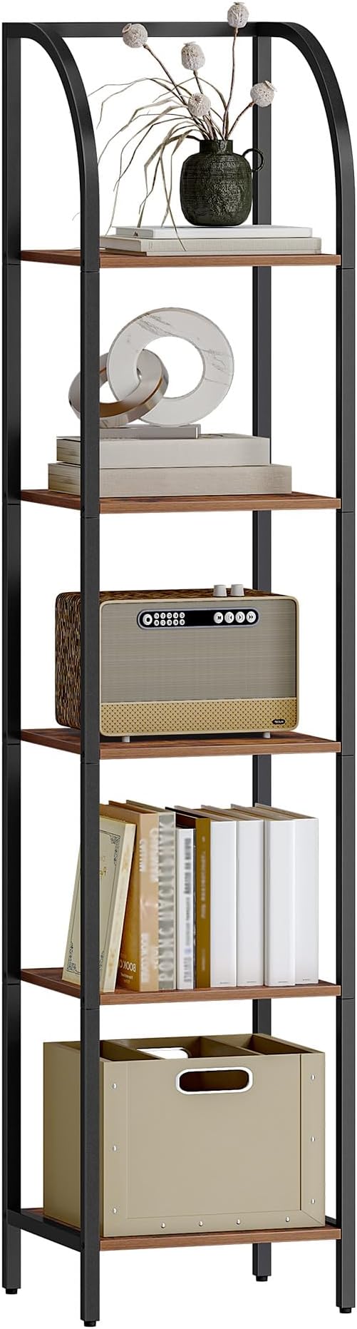 Bookshelf Bookcase Narrow Bookcase Shelf Organizer with Steel Frame for Study Living Room Bedroom Kitchen Home Office Industrial Bookshelf 5-Tier Rustic Brown BC55001B