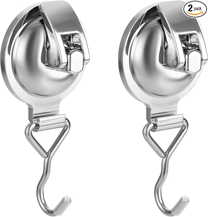 Heavy Duty Vacuum Wreath Cup Adhesive Hook，Hanging 13 lbs Robe Towel Hooks, Super Suction for Kitchen，Bathroom and Restroom (Round Silver, 2Pack)