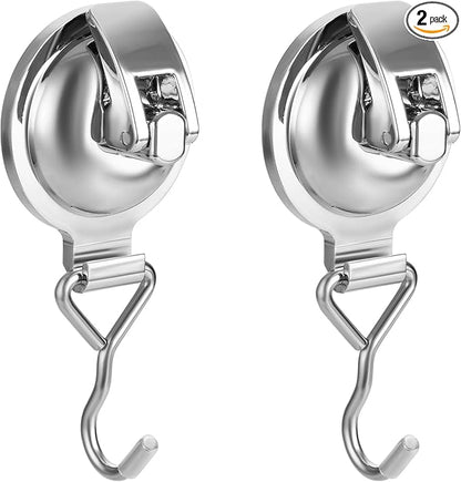 Heavy Duty Vacuum Wreath Cup Adhesive Hook，Hanging 13 lbs Robe Towel Hooks, Super Suction for Kitchen，Bathroom and Restroom (Round Silver, 2Pack)