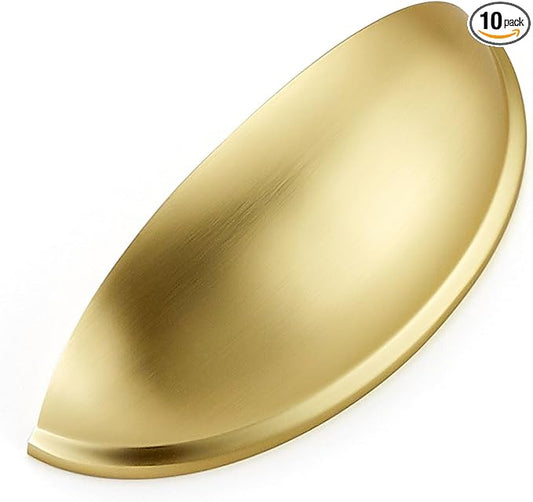 Ravinte 10 Pack 3" Drawer Pulls Brushed Brass Cabinet Cup Pulls Kitchen Hardware Cabinet Handles Drawer Handles Knobs 3 inch Hole Center