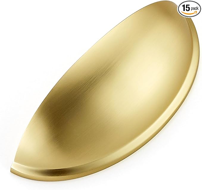 Ravinte 15 Pack 3" Drawer Pulls Brushed Brass Cabinet Cup Pulls Kitchen Hardware Cabinet Handles Drawer Handles Knobs 3 inch Hole Center