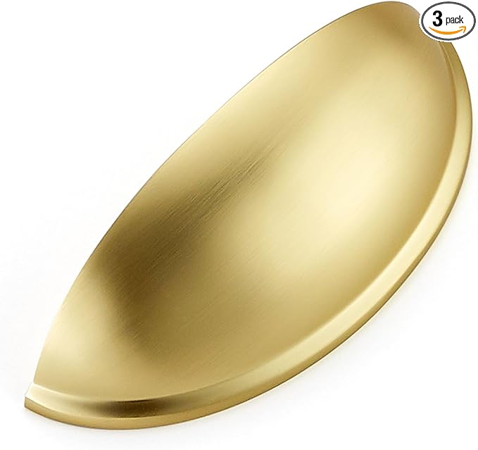 Ravinte 3 Pack 3" Drawer Pulls Brushed Brass Cabinet Cup Pulls Kitchen Hardware Cabinet Handles Drawer Handles Knobs 3 inch Hole Center