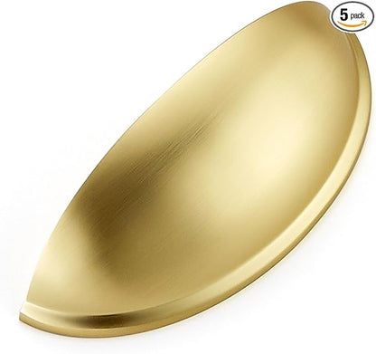 Ravinte 5 Pack 3" Drawer Pulls Brushed Brass Cabinet Cup Pulls Kitchen Hardware Cabinet Handles Drawer Handles Knobs 3 inch Hole Center