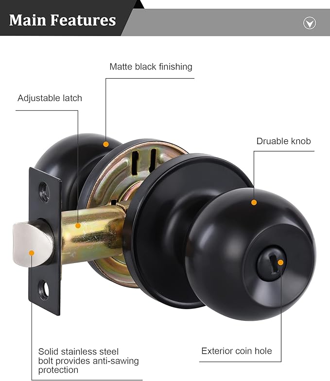 Lanwandeng (3Pack) Matte Black Privacy Door Knobs with Lock for Bedroom/Bathroom, Keyless Interior Door Locksets