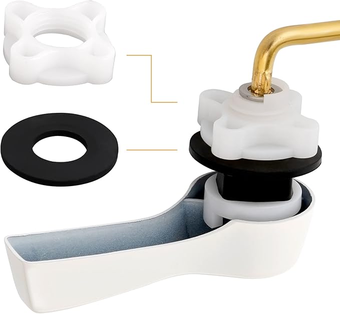 Hibbent Universal Metal Side Mount Toilet Handle Replacement Kit, Brass Toilet Flush Tank Lever with Stainless Steel Flapper Chains for Most Toilets, White Finish