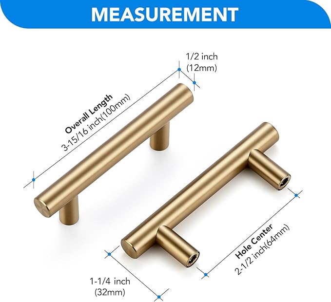 Champagne Bronze Cabinet Handles 2-1/2 Inch Hole Center Stainless Steel Drawer Pulls for Cabinets, Dresser, Bathroom 30 Pack