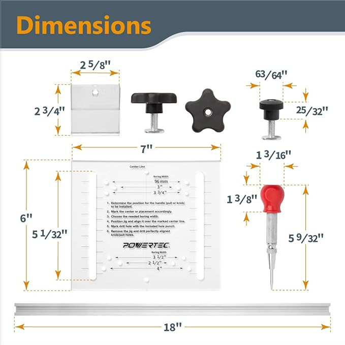 POWERTEC 72224 Cabinet Hinge and Hardware Jig Kit, Concealed Hinge Jig and Precision Marking System for Installing Pulls, Knobs, Handles on Cabinet & Drawer, and Cabinet Hinges Installation