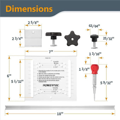 POWERTEC 72224 Cabinet Hinge and Hardware Jig Kit, Concealed Hinge Jig and Precision Marking System for Installing Pulls, Knobs, Handles on Cabinet & Drawer, and Cabinet Hinges Installation