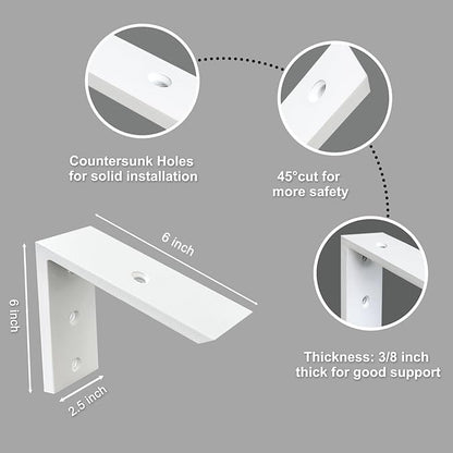 Heavy Duty 6 Inch White Granite Countertop Support Bracket 4 Pack - 6"x6"x2.5" Shelf L Bracket Mantel Corbels for Quartz, Granite, Wood, Concrete, Laminate Countertops