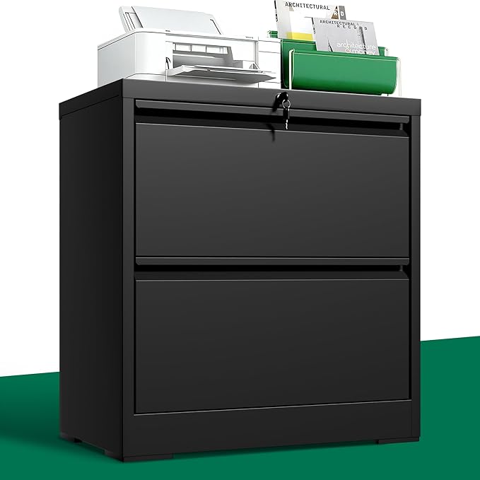 2 Drawer Lateral File Cabinet with Lock, 26.77“W File Cabinets for Home Office Legal/Letter A4 Size, File Cabinet Storage Cabinet,Require Assembly, Black