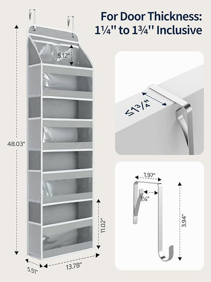 Yecaye 5 Tier 1Pc Over the Door Organizer, Stuffed Animal Storage with Clear PVC Windows, Door Organizer Hanging for Bedroom Nursery Closet Dorm Room Laundry Pantry Bathroom, Grey