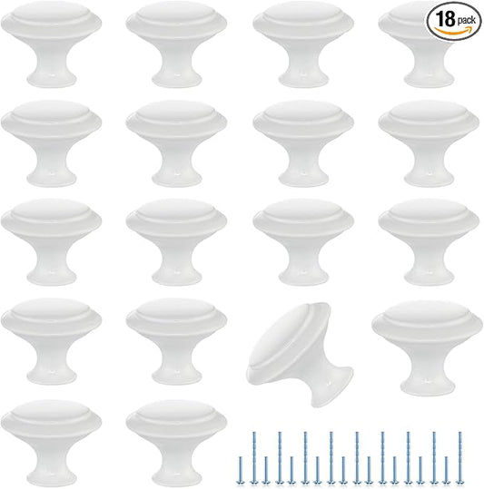 JOY DECOR 18 Pack White Cabinet Drawer Hardware 30mm Kitchen Cabinet Knobs Drawer Pulls with Installation Screws for Dressers Kitchens Cupboard