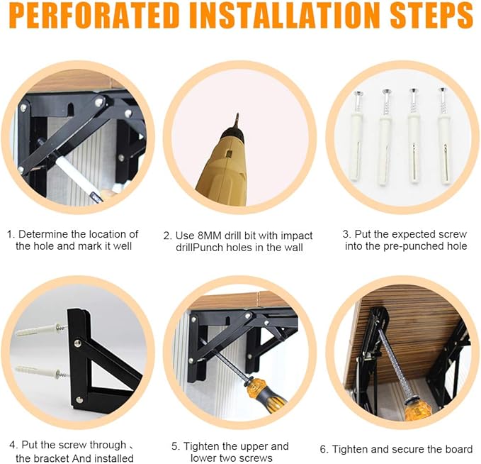 Storystore Folding Shelf Brackets - 12 Inch Heavy Duty Metal Collapsible Shelf Bracket for Bench Table, Shelf Hinge Wall Mounted Space Saving DIY Bracket, Max Load: 150 lb (2PCS, Black)