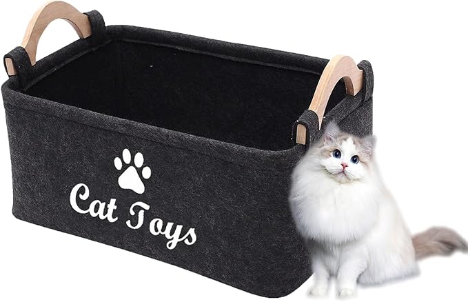CozyCove Felt pet Toy Box Collapsible Pet Supplies Storage Basket cat toy box storage basket chest organizer，Fabric Storage Bin for Organizing Pet Toys, Blankets, Leashes, and Food