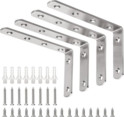 YUMORE L Bracket, 5" x 3" Max Load: 35lb/15KG Heavy Duty Stainless Steel Solid Shelf Support Corner Brace Joint Right Angle Bracket, Pack of 4