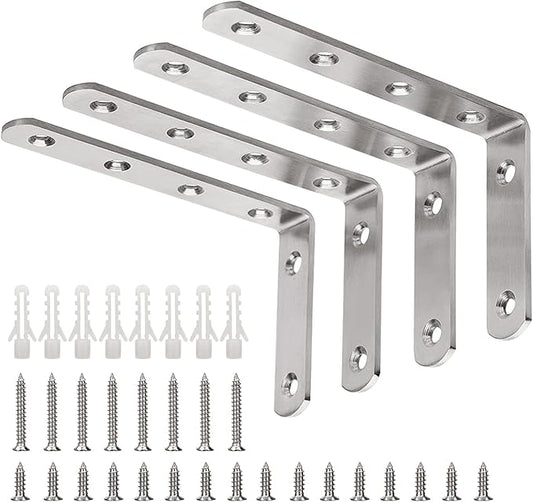 YUMORE L Bracket, 5" x 3" Max Load: 35lb/15KG Heavy Duty Stainless Steel Solid Shelf Support Corner Brace Joint Right Angle Bracket, Pack of 4