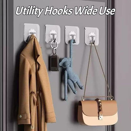DDMY Hooks for Hanging, 50 Pack Wall Hooks 50lb(Max) Transparent Reusable Waterproof Adhesive Hook for Kitchen Curtain, Towel Hook for Bathrooms, Heavy Duty Self Coat Hook for Walls No Damage