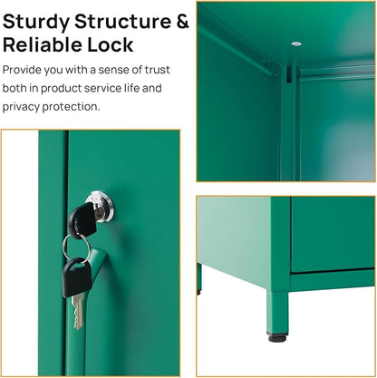 ALBAD Compact Metal Nightstand with Lockable Cabinet and Open Shelf, Modern Bedside Table, Versatile Side Table for Bedroom, Living Room, or Office (Green, 26" H-Lockable Door)
