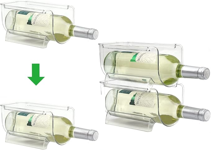 Set of 4 Refrigerator Wine Rack, Cabinet Water Bottles Storage Organizer, Stackable Wine Rack for Kitchen Countertop Save Space, 1-Bottle 4 Packs