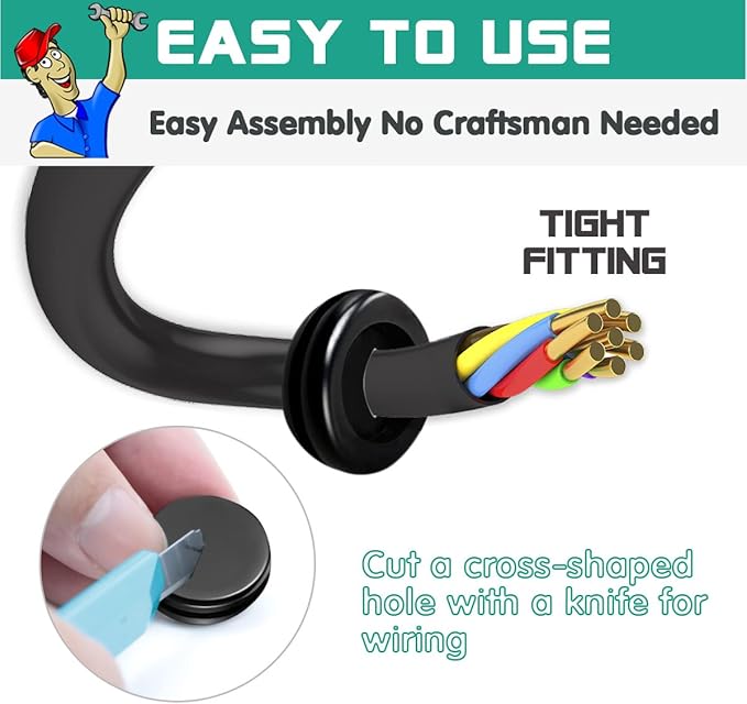 Rubber Grommet Kit 170 Pack - Black Firewall Grommet Assortment 7 Sizes Rubber Cable Hole Plug for Holes, Electrical, Plumbing, Automotive, Boat, Home Improvement Cord Wire Pipe Organization