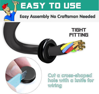 Rubber Grommet Kit 170 Pack - Black Firewall Grommet Assortment 7 Sizes Rubber Cable Hole Plug for Holes, Electrical, Plumbing, Automotive, Boat, Home Improvement Cord Wire Pipe Organization