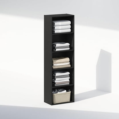 Furinno Reed Closet Organizers and Storage, 5-Tier Closet Organizer, Open Shelf Closet Storage, for Wardrobe, Bedroom, Living Room, Blackwood