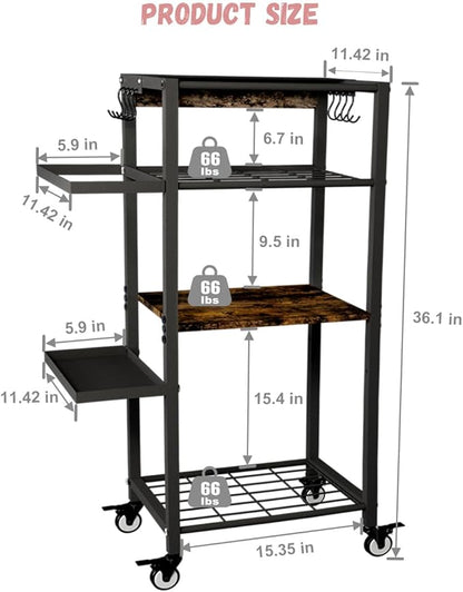 Yoga Mat Storage Rack with Wheels, 3 Tier Home Gym Workout Equipment Organizer for Dumbbells, Kettlebells, Foam Rollers