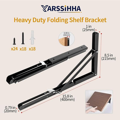 Yarssihha 16 Inch Folding Shelf Bracket, 6 Pack Heavy Duty Wall Mounted Foldable Brackets, Space-Saving Metal Collapsible Shelf Brackets, Max Load:180lbs