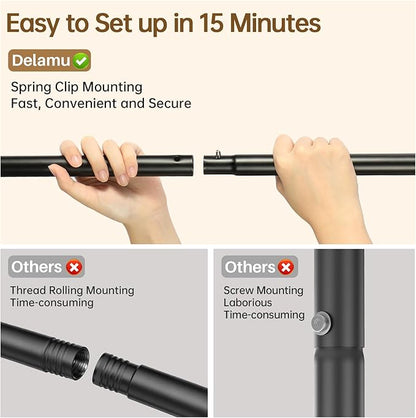 Delamu Clothes Rack, Double Rods Clothing Rack for Hanging Clothes, Metal Garment Rack with Rolling Wheels, Portable Wardrobe Closet Rack for Coat, Bedroom, Laundry, Black
